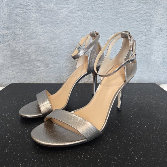 Lauren Ralph Lauren Gretchin Grey Metallic Lizard Heeled Sandal Size 9 Pre Owned - Picture 2 of 11